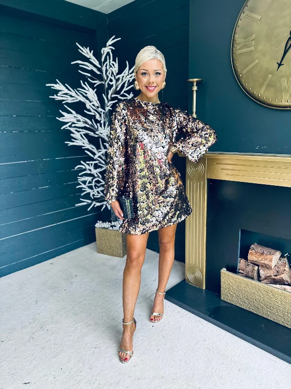 Score Big Savings Today!Mila Bow Detail Sequin Mini Dress Bronze