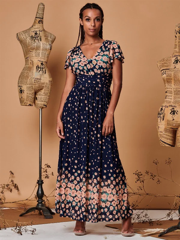 Find Your Perfect Deal Today!Mirrored Floral Print Mesh Maxi Dress, Navy Multi