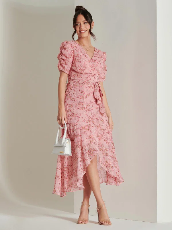 Special Offer – Act Fast!Print Metallic textured Chiffon Maxi Dress, Pink Multi