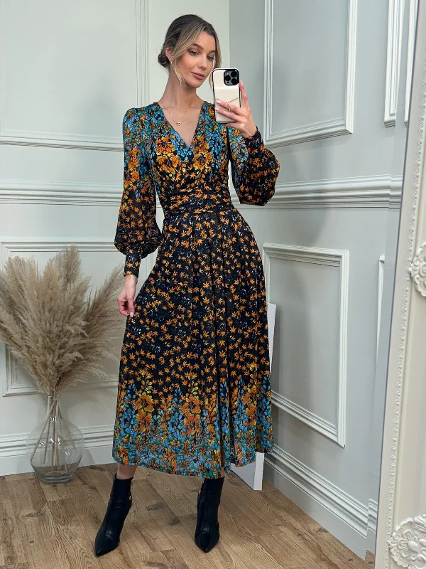 Don’t Wait – Deals Won’t Last!Quiyn Symmetrical Print Lace Maxi Dress, Orange Multi