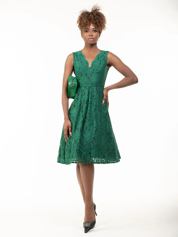 Exclusive Savings This Week!Scalloped V Neck Lace Prom Dress, Green