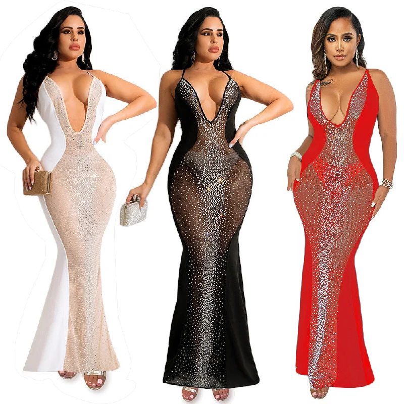 Your Best Deals Are Here!Sexy See through hot drill sleeveless ladies club dress elegant gowns for women evening dresses