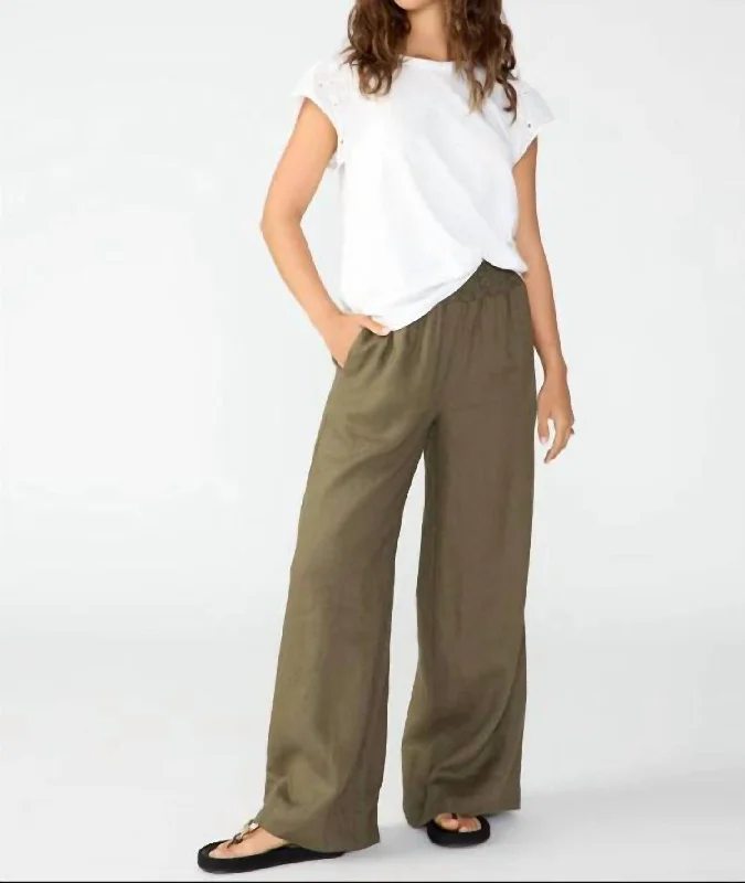 Enjoy Huge Discounts Now!Smocked Wide Leg Linen Pants In Mossy Green
