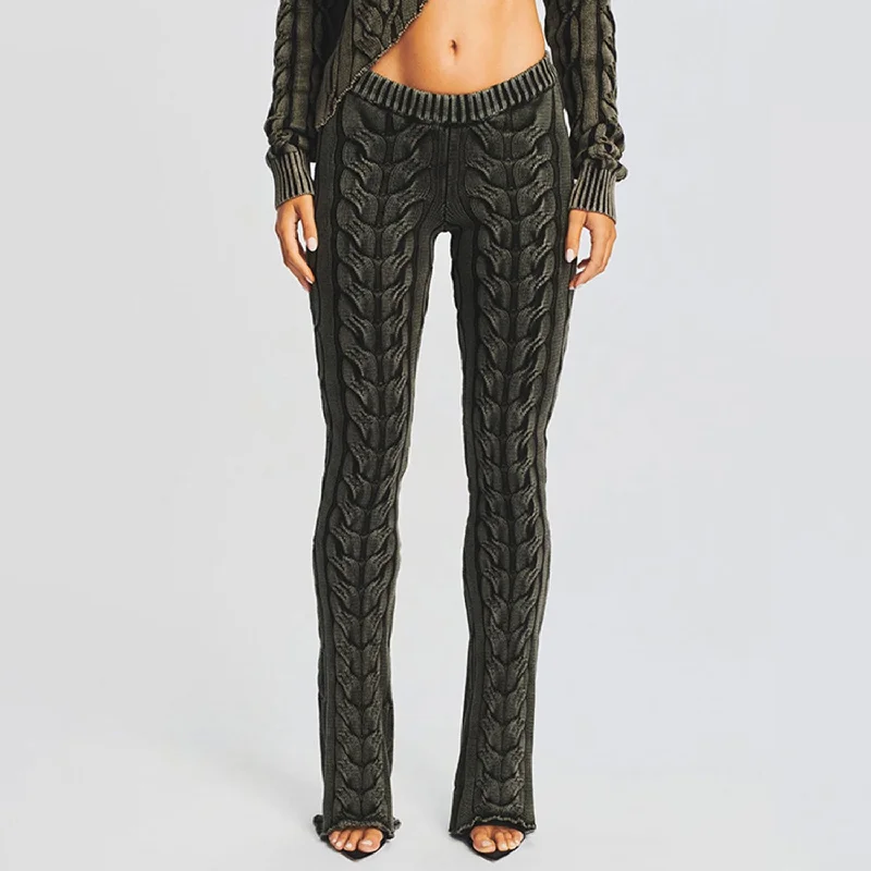 Save Up to 50% Off!Street Style Low Rise Fit and Flare Washed Effect Cable Knit Pants