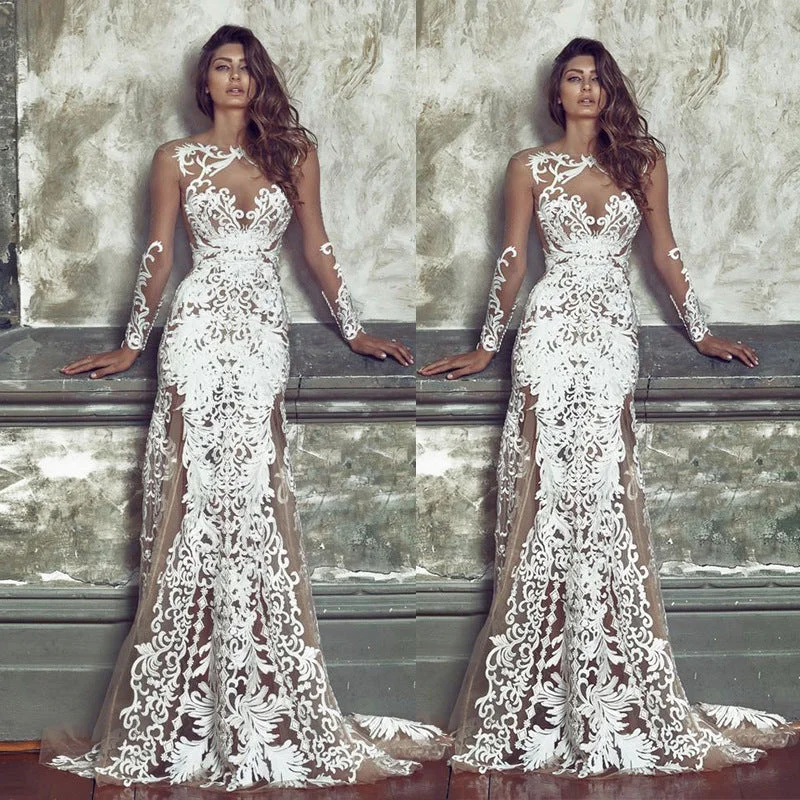 Today’s Deals, Tomorrow’s Regrets!White Lace Tulle Mermaid Sexy Backless Prom Dress Illusion Scooping Evening Dress Gown Evening Dresses