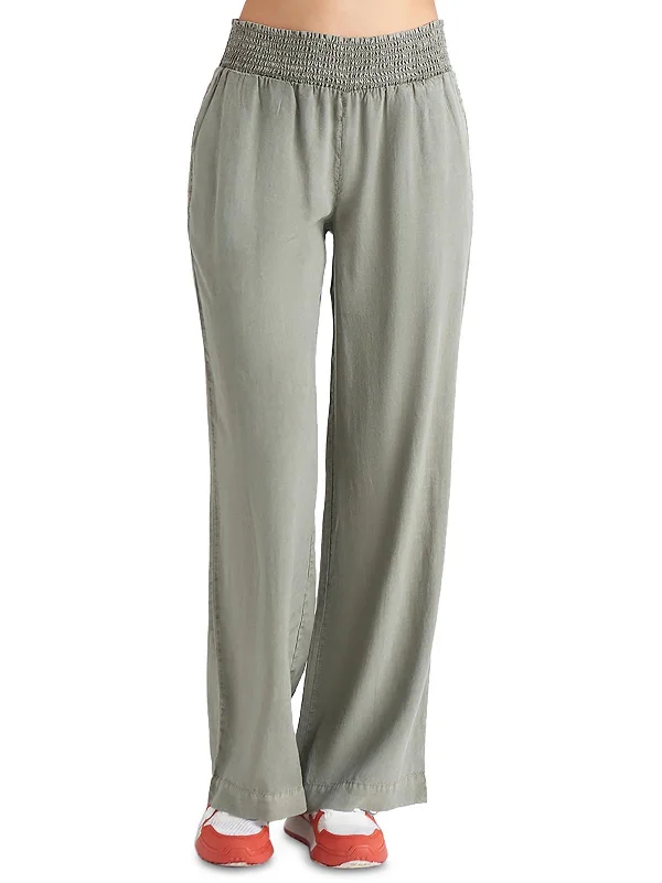 Limited Time Offer!Womens High Rise Smocked Wide Leg Pants