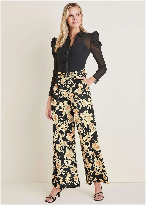 Shop Before It’s Gone!Floral Scroll Wide Leg Pant - Nouveau Roses