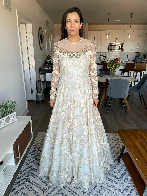 Your Favorite Sale is Back!Other Gold Accented Floral Lace Long Sleeve A-line Wedding Dress