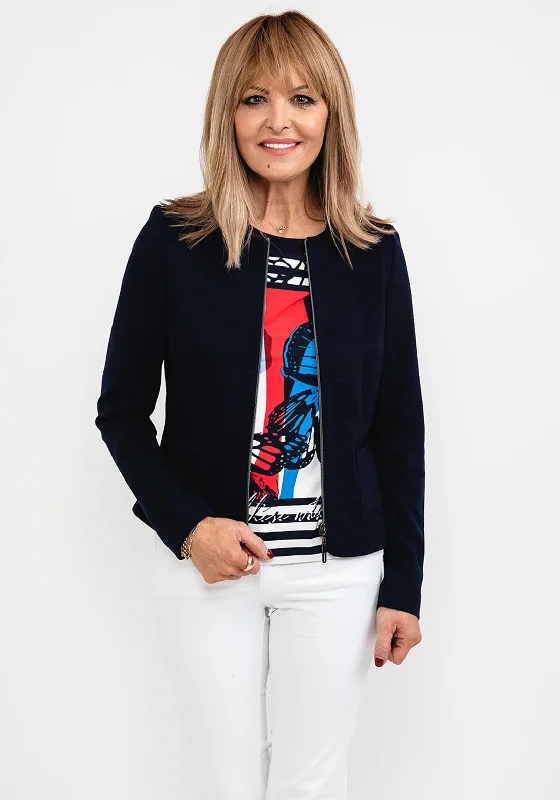 Time to Save Big!Barbara Lebek Ribbed Zip Short Jacket, Navy