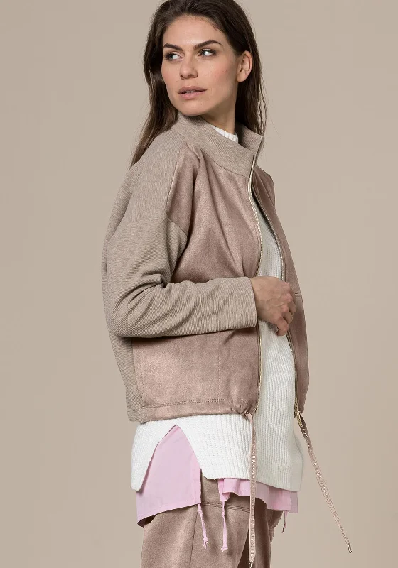 Only a Few Left – Order Now!Bianca Maggy Ribbed & Velour Mix Zip Jacket, Beige