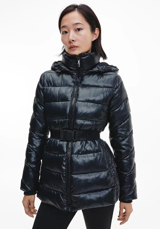 Limited Stock Available!Calvin Klein Womens Belted Quilted Jacket, Black
