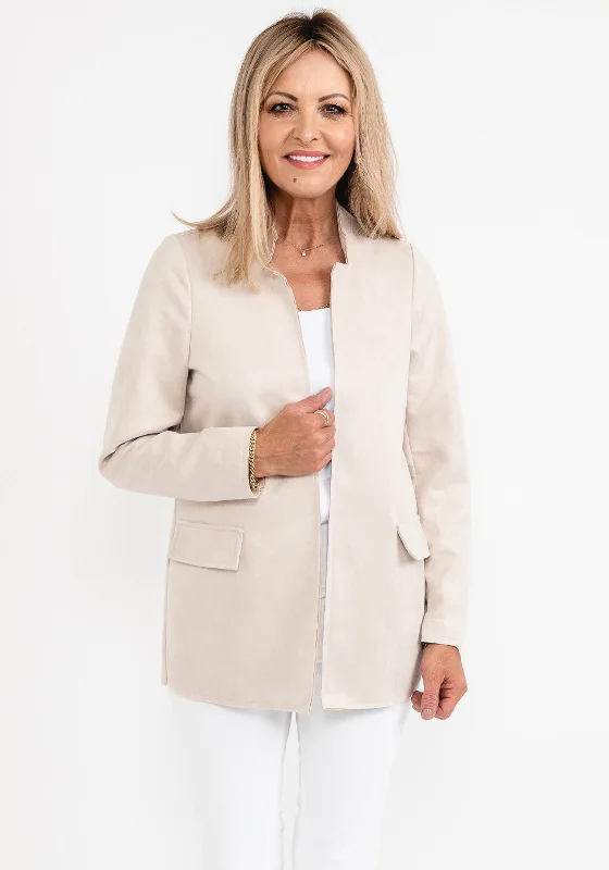 Mega Sale Happening Now!d.e.c.k. By Decollage Faux Suede Open Jacket, Beige
