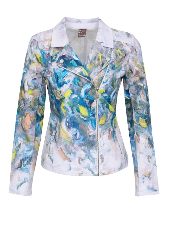 Your Favorite Items on Sale Now!Dolcezza Paint Stroke Lapel Collar Zip Jacket, Silver Multi