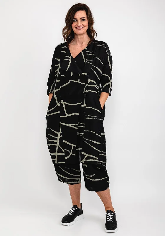 Your Discount is Waiting!Elsewhere Abstract Print Linen Long Jacket, Black & Khaki Your Discount is Waiting!Elsewhere Abstract Print Linen Long Jacket, Black & Khaki