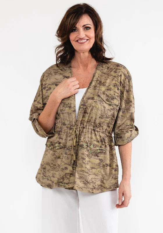 Your Exclusive Offer Awaits!Eva Kayan Printed Open Jacket, Army Green