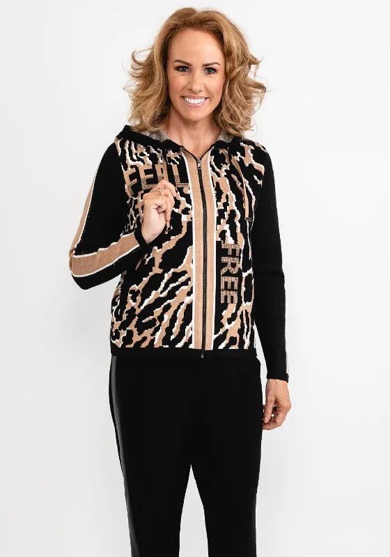 Unbeatable Prices!I’cona Zipped Hooded Knit Jacket, Black & Brown