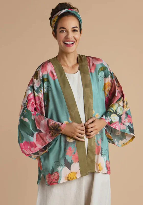 Stock Up and Save!Powder Impressionist Floral Kimono Jacket, Teal