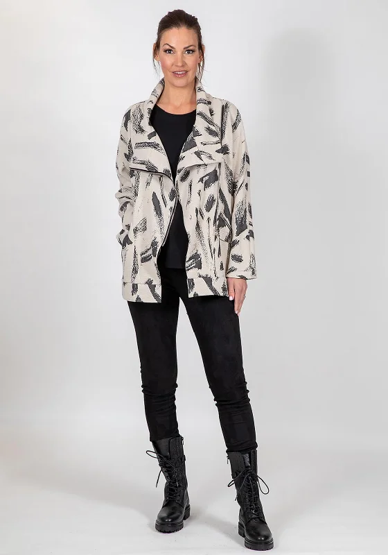 Huge Savings – Act Now!Inco Abstract Print Fold Over Collar Jacket, Stone