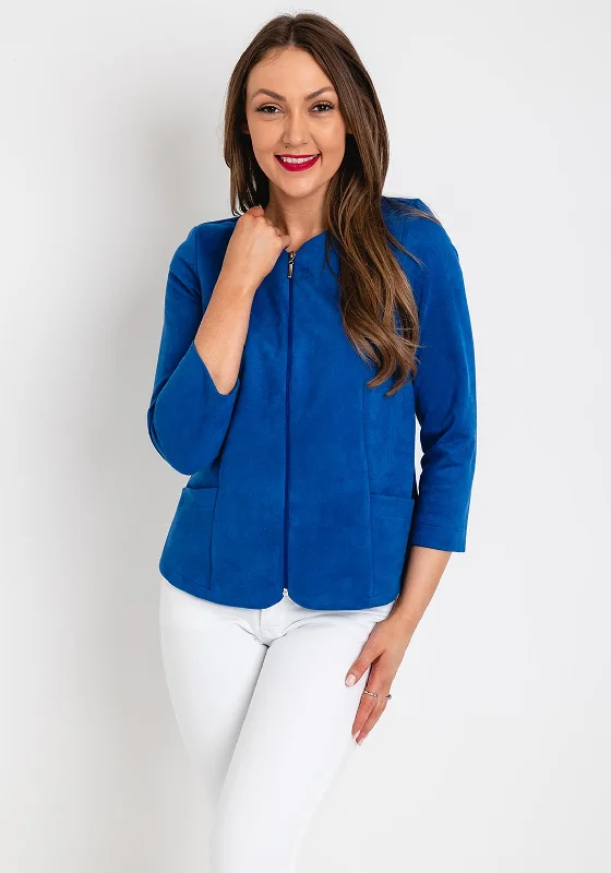 Snag the Best Prices Now!Leon Collection Faux Suede Zip Front Short Jacket, Blue