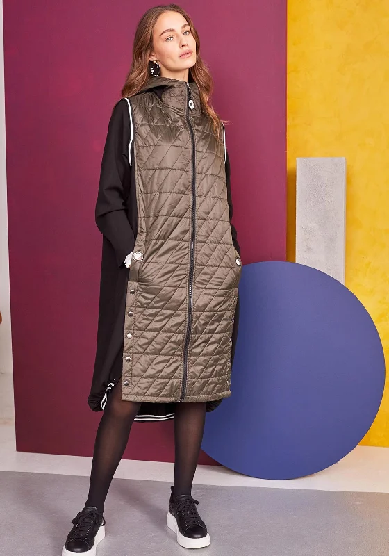 Score Huge Discounts Today!Naya Quilted Front Panel Long Jacket, Khaki & Black