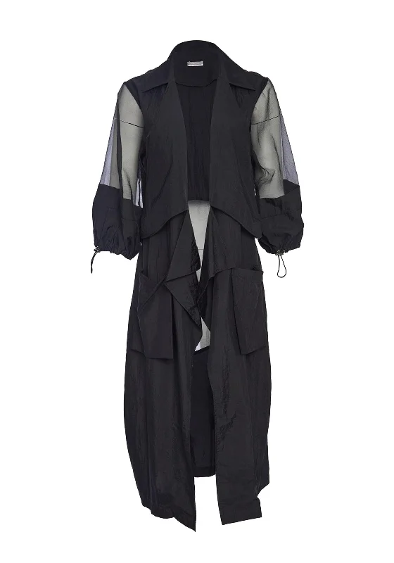Your Favorite Sale is Back!Naya Organza Panel Long Jacket, Black