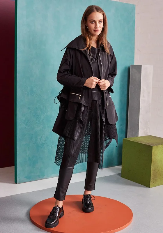 Time to Save Big!Naya Wing Collar Mesh Hem Jacket, Black