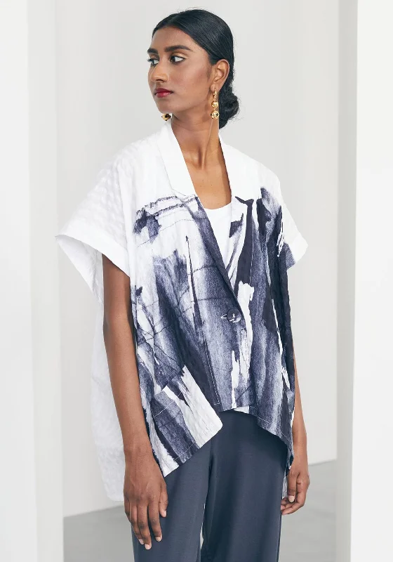 Shop Before It’s Gone!Naya Short Sleeve Print Jacket, White & Navy