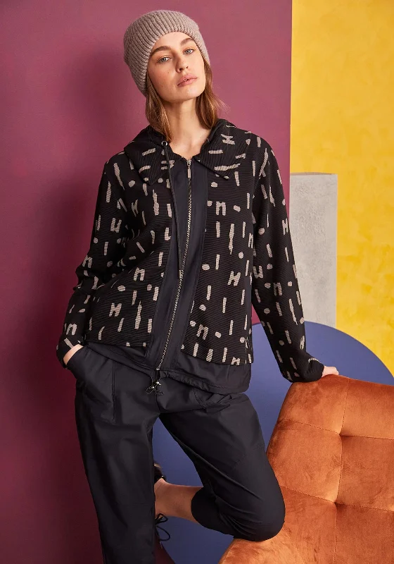Don’t Wait – Deals Won’t Last!Naya Print Design Ribbed Zipped Hoodie, Black & Cobble Stone