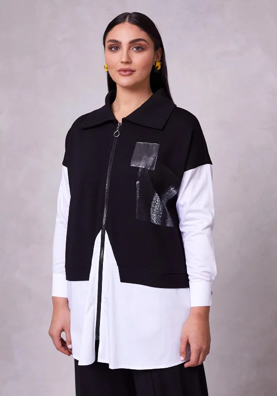 Get Ready to Save!Ora Shirt Detail Zip Jacket, Black & White