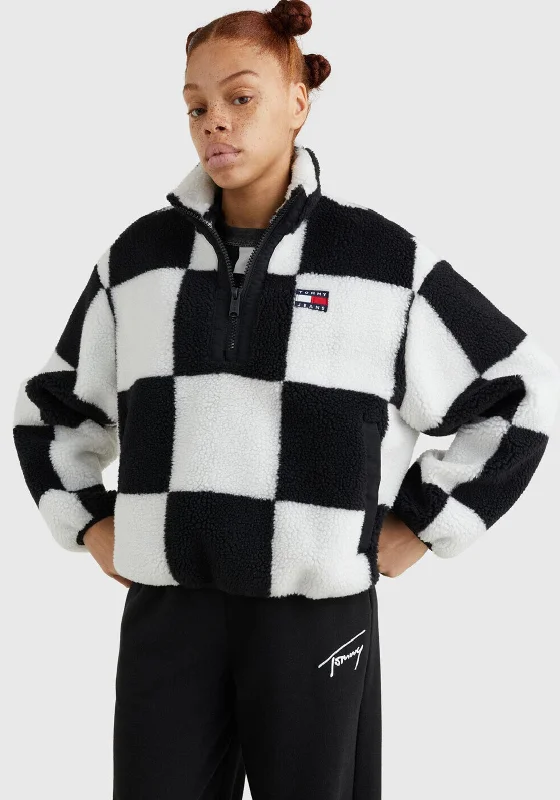 Shop Today, Save Tomorrow!Tommy Jeans Womens Check Sherpa Jacket, Black & White