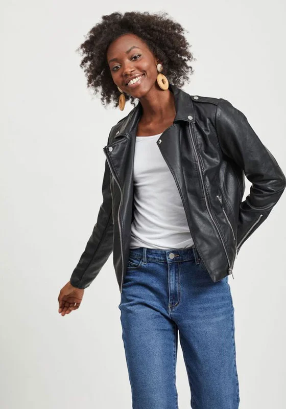 Hottest Discounts of the Year!Vila Cara Faux Leather Biker Jacket, Black