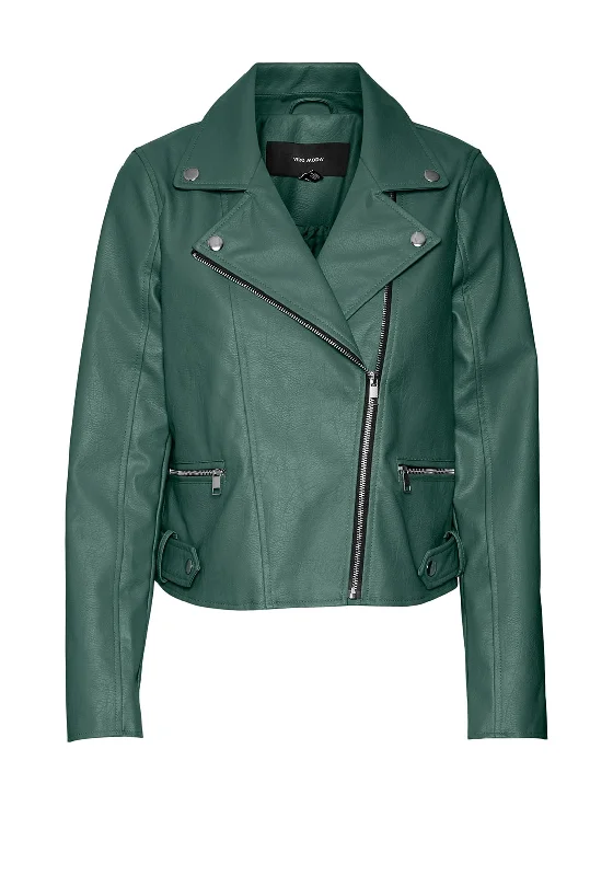 Exclusive Offers You’ll Love!Vero Moda Nicole Leather Coated Biker Jacket, Dark Forest Green.