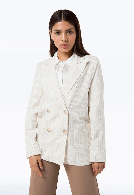 Unbeatable Prices!Stripe Double Breasted Textured Blazer