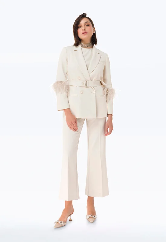 Find Your Perfect Deal Today!Feathered Sleeve Double Breasted Blazer