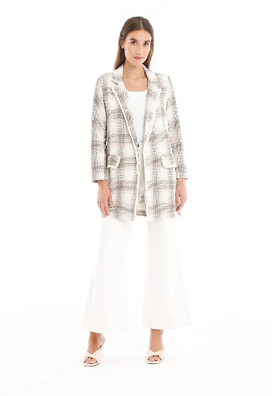 Flash Deals – Act Quickly!Knitted Feather Hemed Blazer