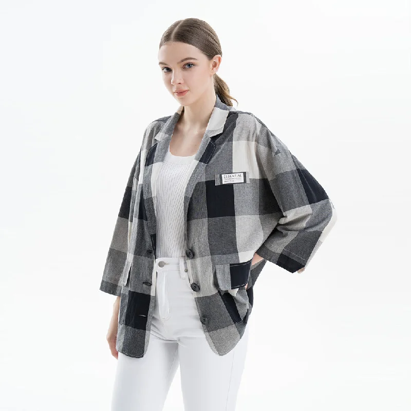 Get More for Less!Checked Oversized Blazer Buttoned Cotton Shirt
