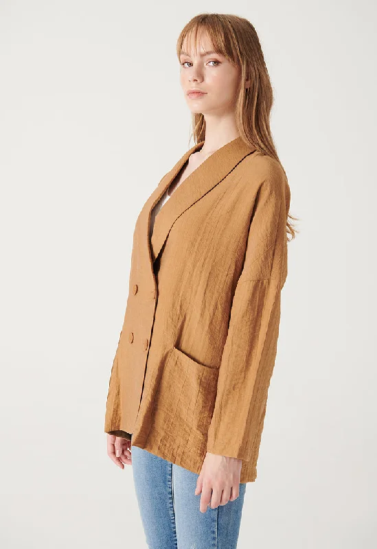 Buy One, Get One Free!Double Breasted Textured Solid Blazer