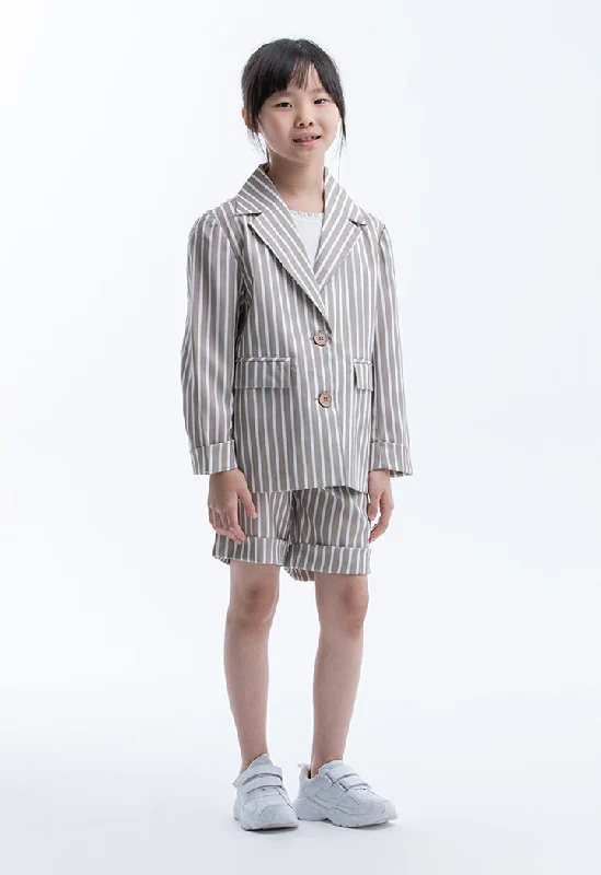 Your Favorite Sale is Back!Striped Notch Lapel Blazer And Shorts Girls Set