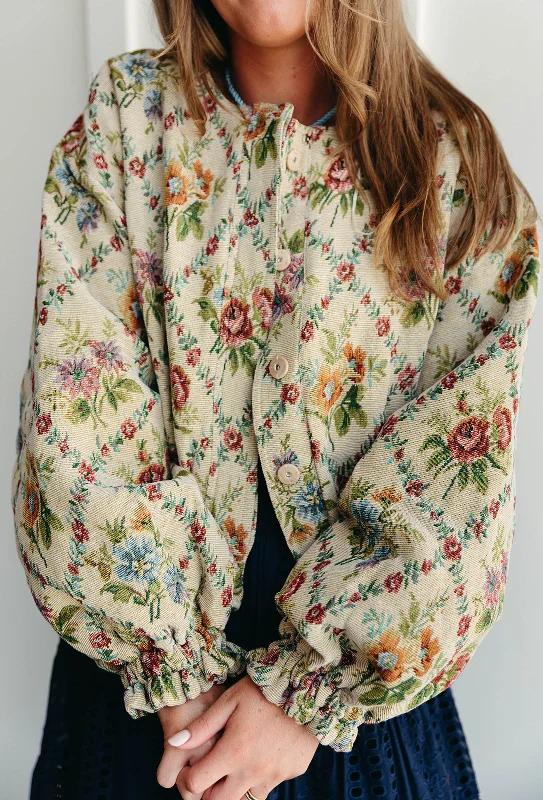 The Best Offers Are Here!Floral Tapestry Bomber Jacket - Taupe