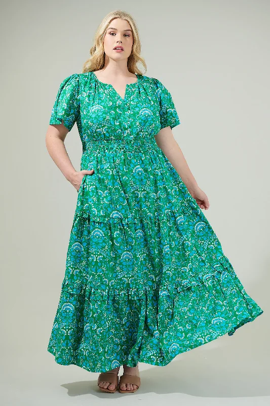 Get Ready to Save!Alina Floral Palmer Poplin Tiered Maxi Dress Curve