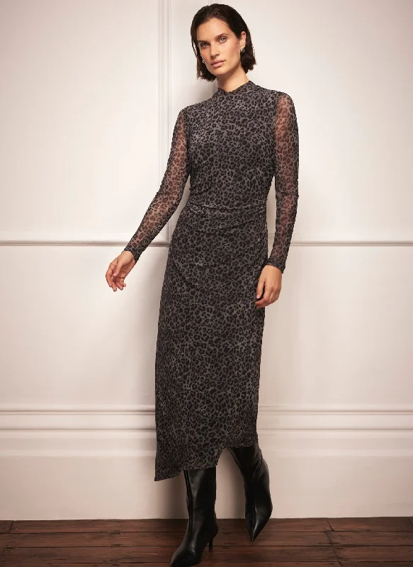 Special Offer – Act Fast!Grey Leopard Print Mesh Midi Dress