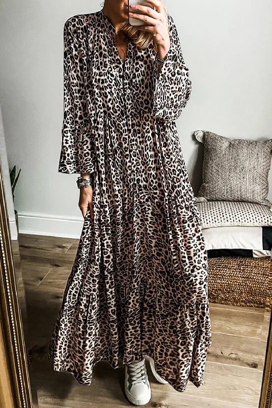 Seasonal Sale – Shop Now!Leopard Wide Sleeve Maxi Dress