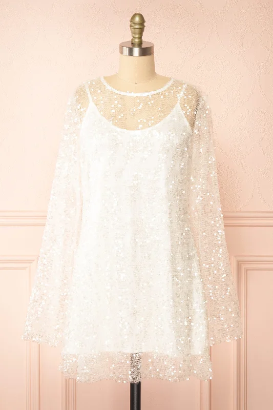 More Discounts, More Joy!Asael Ivory | Short Long-Sleeved Sequin Dress