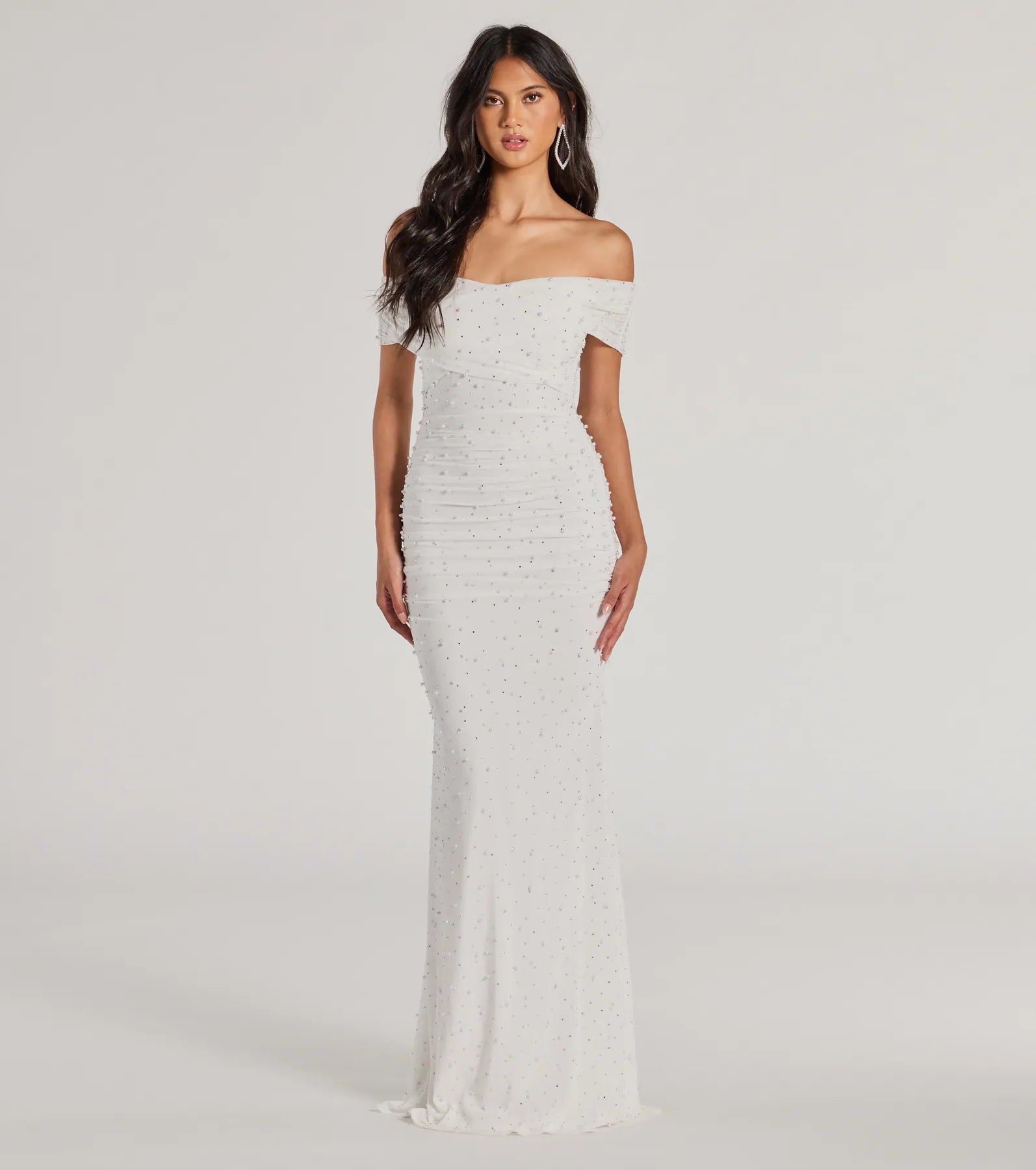 Your Wallet Will Thank You!Aubriella Rhinestone And Pearl Mesh Mermaid Dress