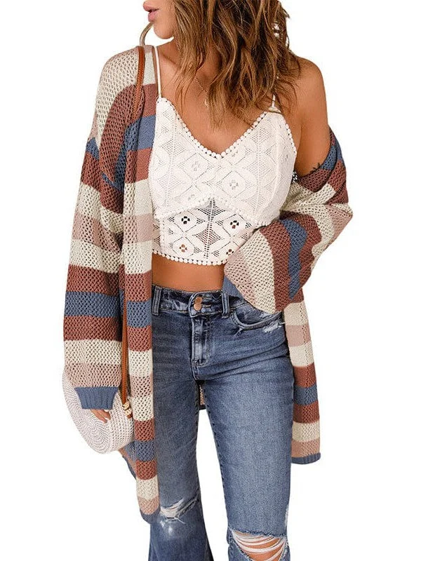 Seasonal Sale – Shop Now!Striped Contrast Color Cardigan Jacket With Long Sleeves For Women Seasonal Sale – Shop Now!Striped Contrast Color Cardigan Jacket With Long Sleeves For Women