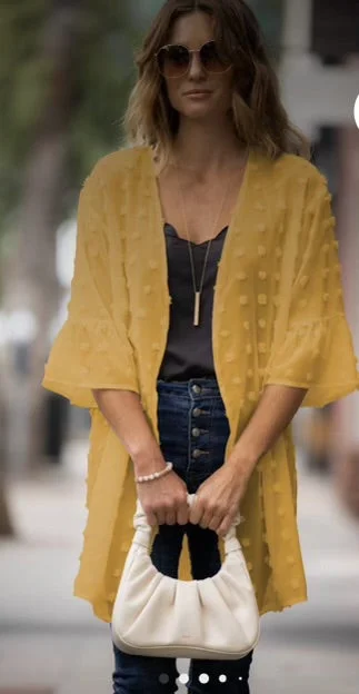 Save More When You Shop More!Cardigans & Jackets- Gold Swiss Dot