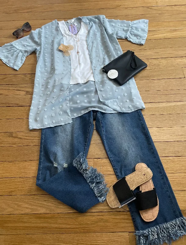 The Best Sale of the Year!Cardigans & Jackets- Light Blue Swiss Dots