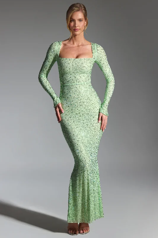 Time to Snag a Bargain!Embellished Fishtail Maxi Dress in Pistachio