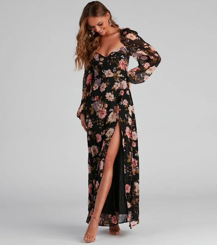 Find the Best Deals Here!Catch The Bouquet Chiffon Maxi Dress