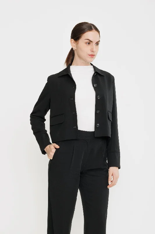 Score Huge Discounts Today!Cropped Tencel Jacket - Black